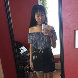 Light Parsley Blue Off The Shoulder Top